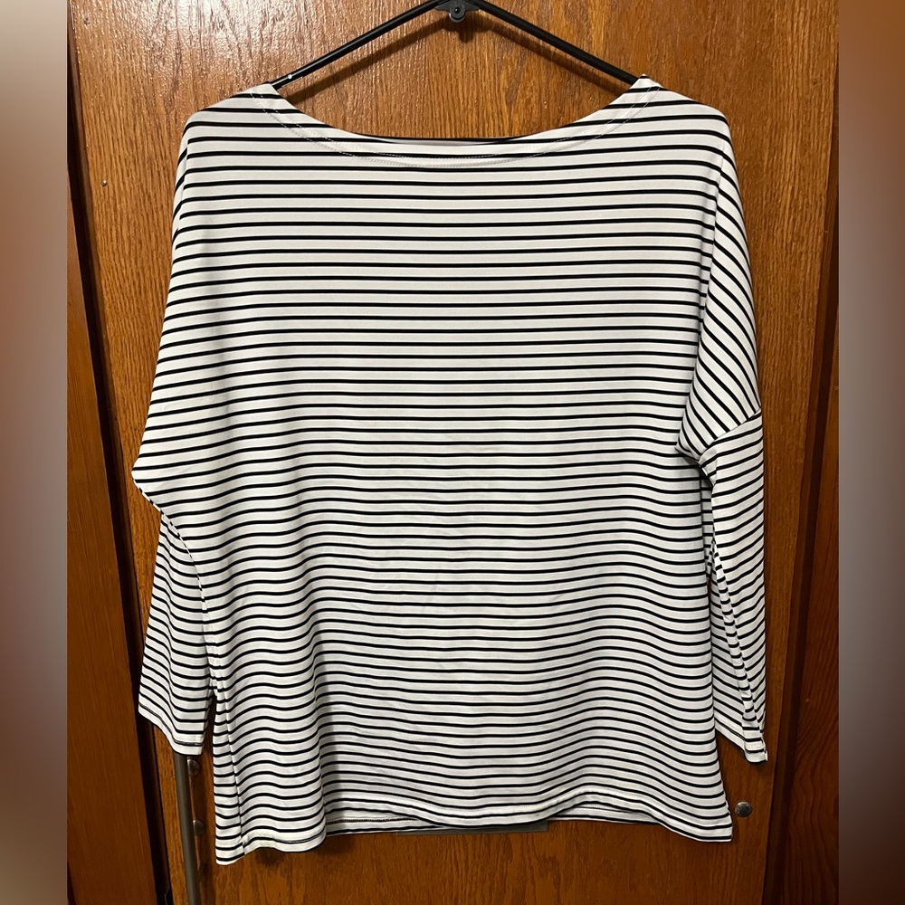 Black and White Striped Boat Neck Top